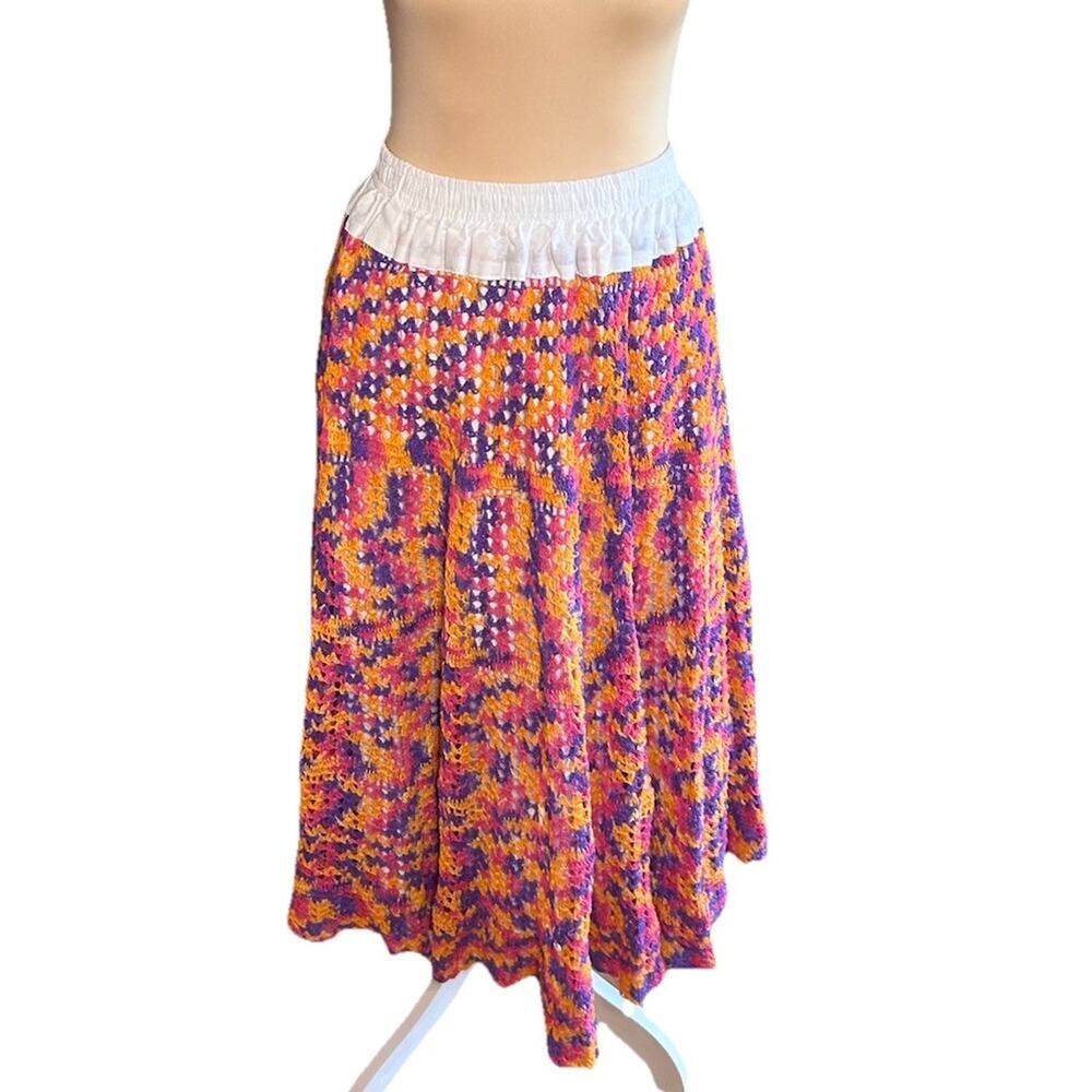 Handmade Crochet Maxi Skirt Boho Festival Knit Sz S/M Sunset Maximalist Granny - Picture 2 of 9